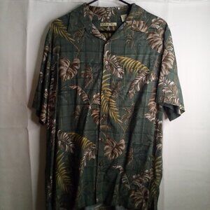 Batik Bay Shirt Men L Short Sleeve Button Up Hawaiian Tropical Green Brown